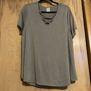 Faded glory cross cross v neck tshirt.  Beige, short sleeve